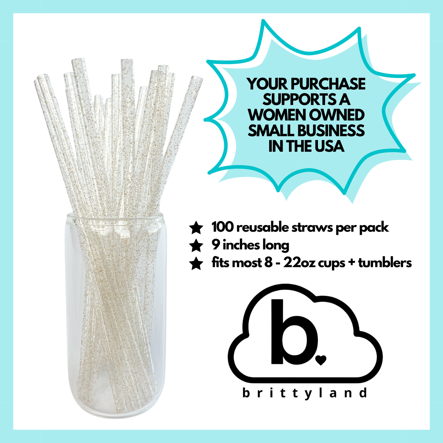 Gold Reusable Straws – 9" (20 Pack)