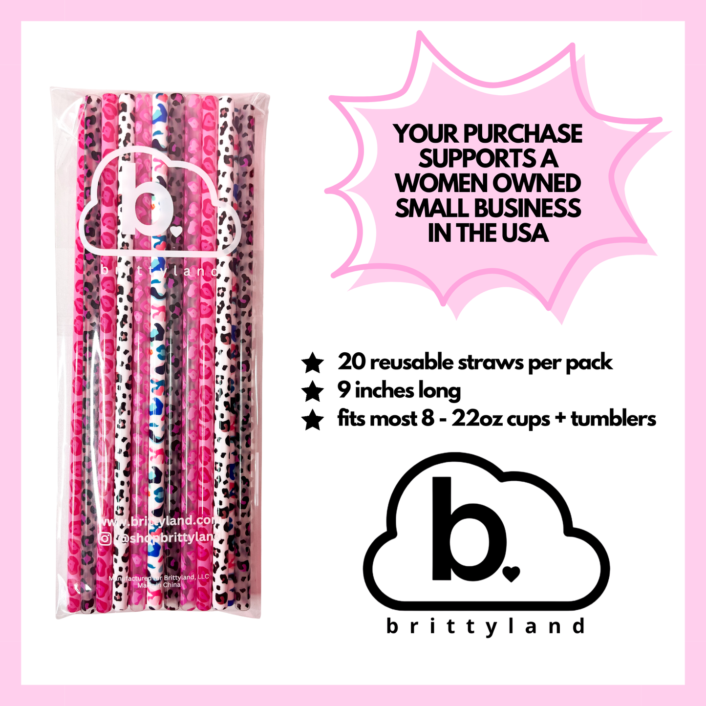 Leopard Variety Pack Reusable Straws (20 Pack) | 9 Inch
