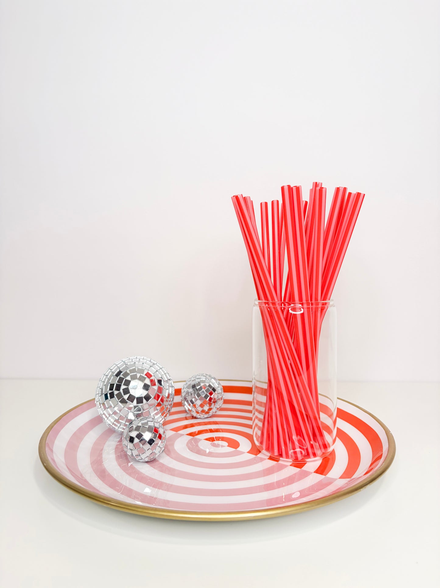 Pink + Red Cabana Stripe Reusable Straws – 9" (20 Pack)