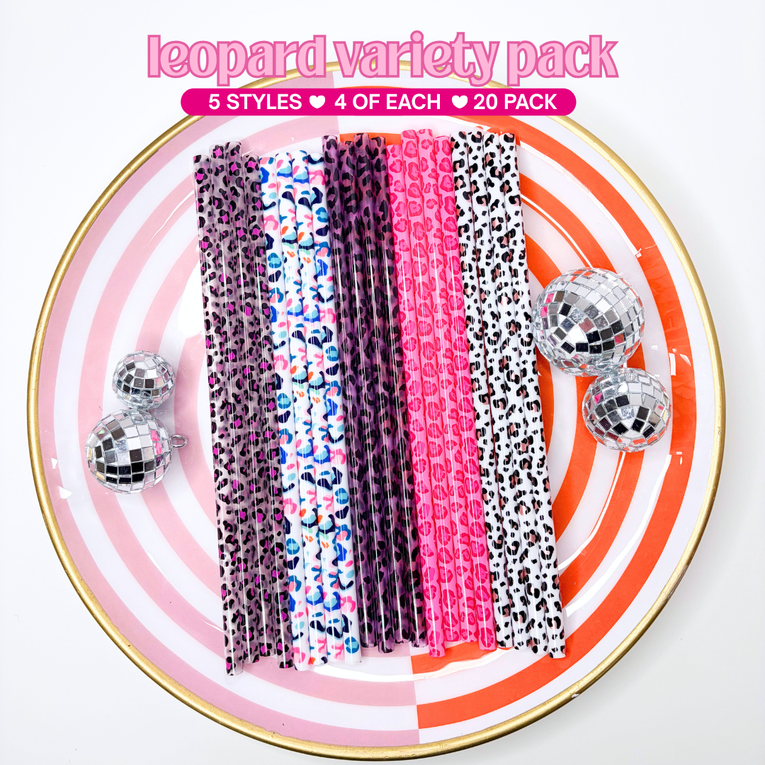 Leopard Variety Pack Reusable Straws (20 Pack) | 9 Inch