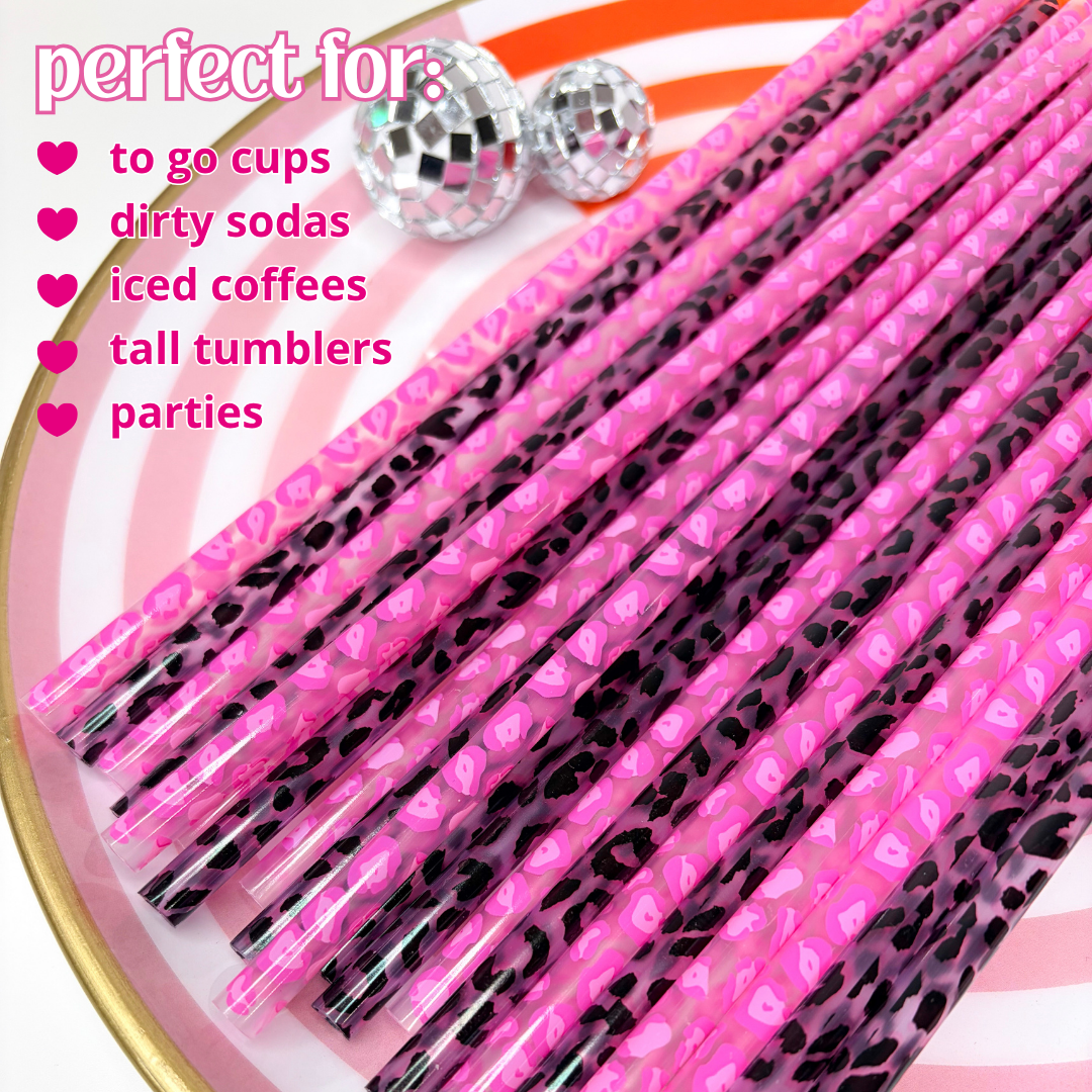 Leopard Reusable Straws (20 Pack) | 10 Inch