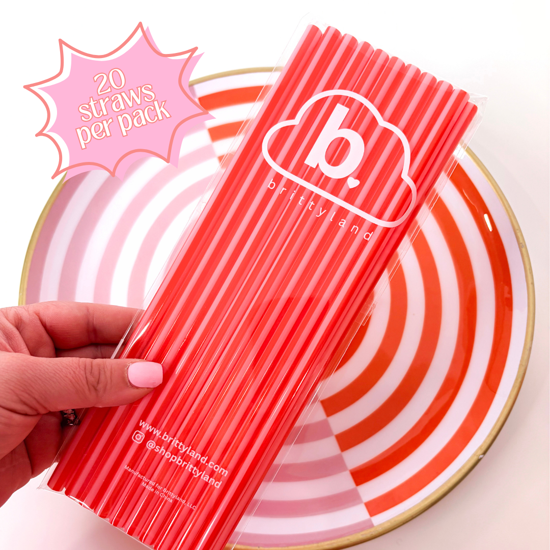 Pink + Red Cabana Stripe Reusable Straws – 9" (20 Pack)