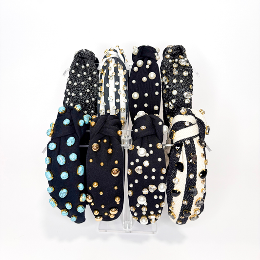 🖤 Black Statement Headbands | Pearl, Crystal & Raffia Styles