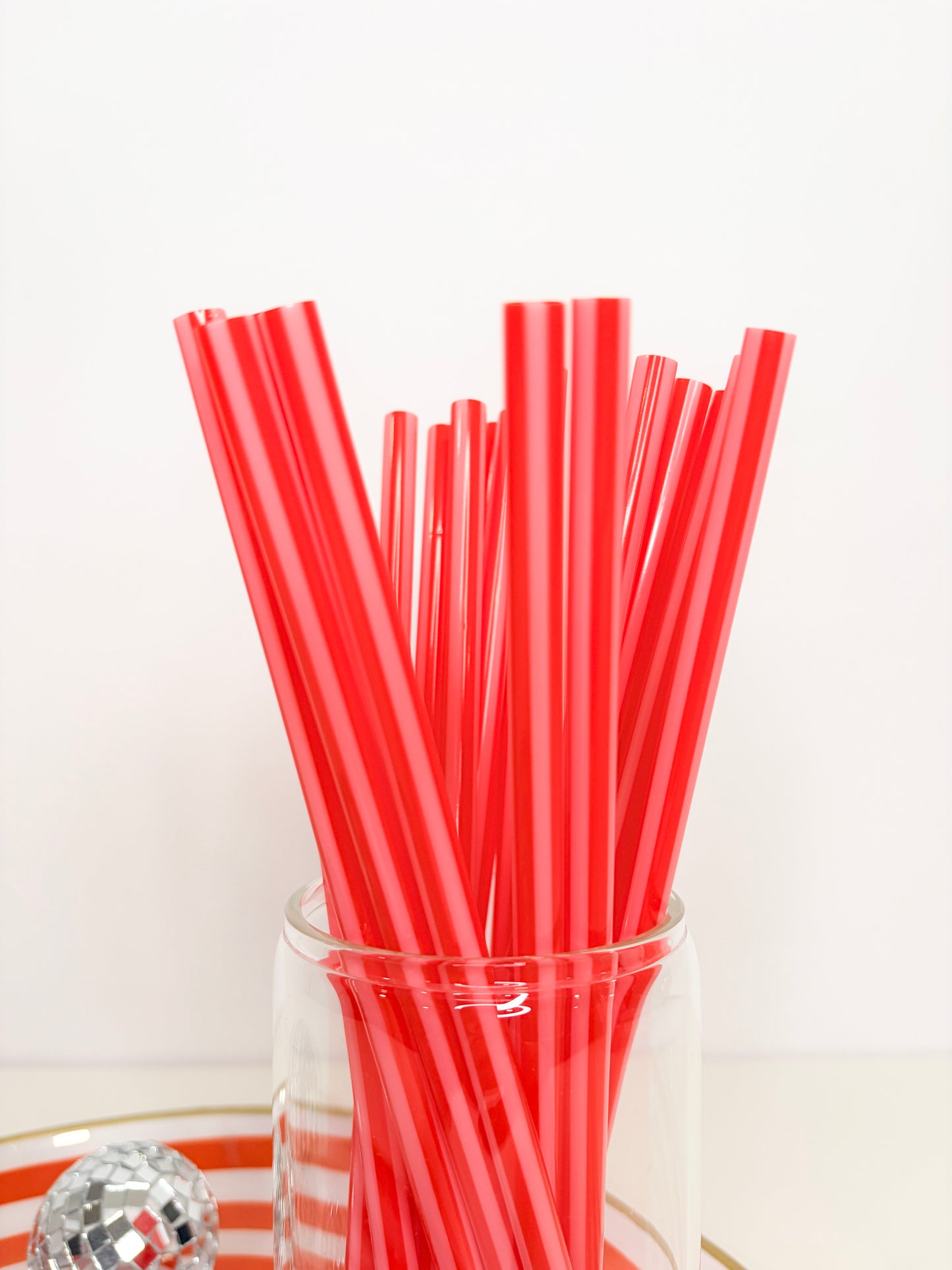 Pink + Red Cabana Stripe Reusable Straws – 9" (20 Pack)