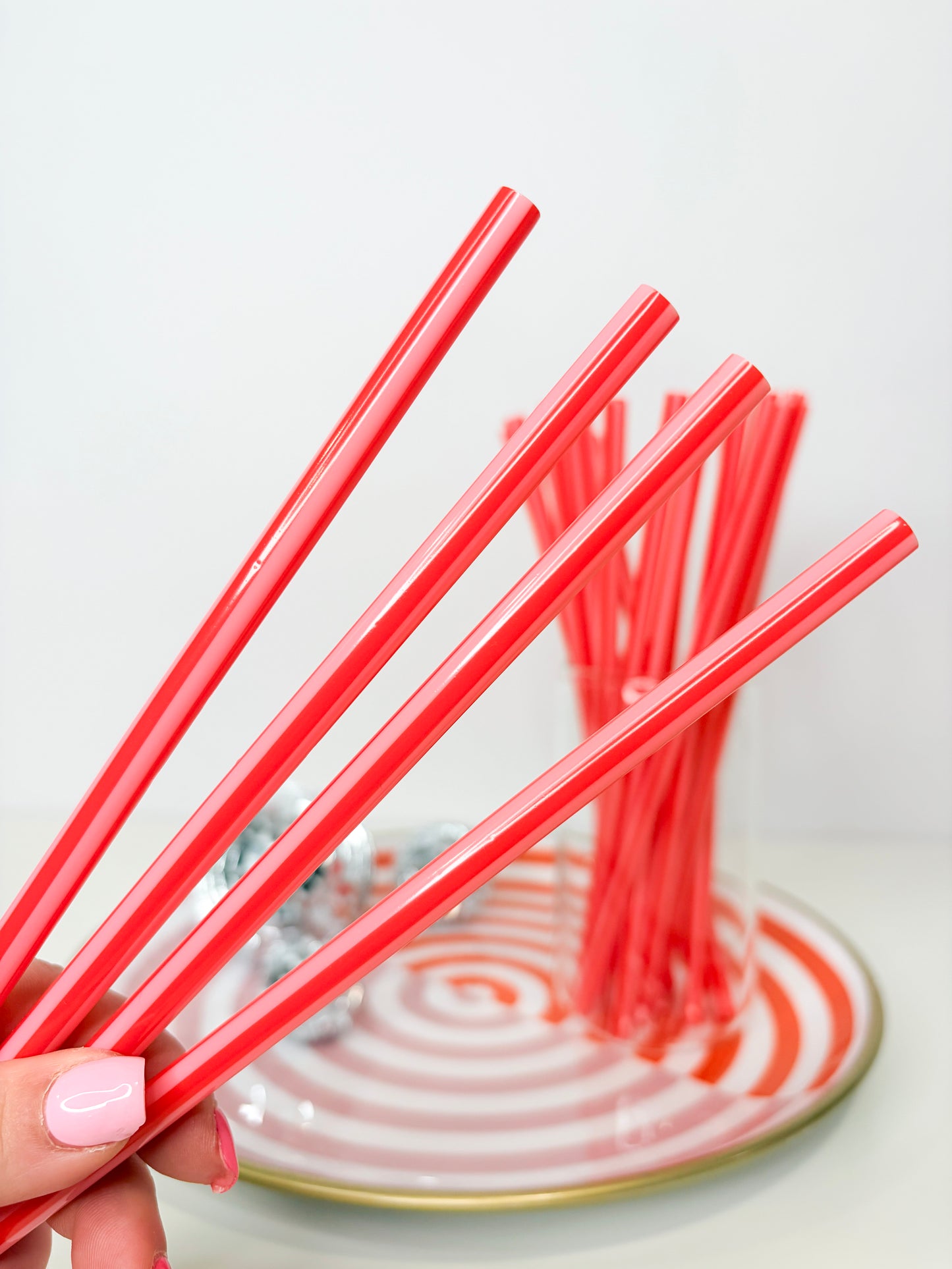 Pink + Red Cabana Stripe Reusable Straws – 9" (20 Pack)