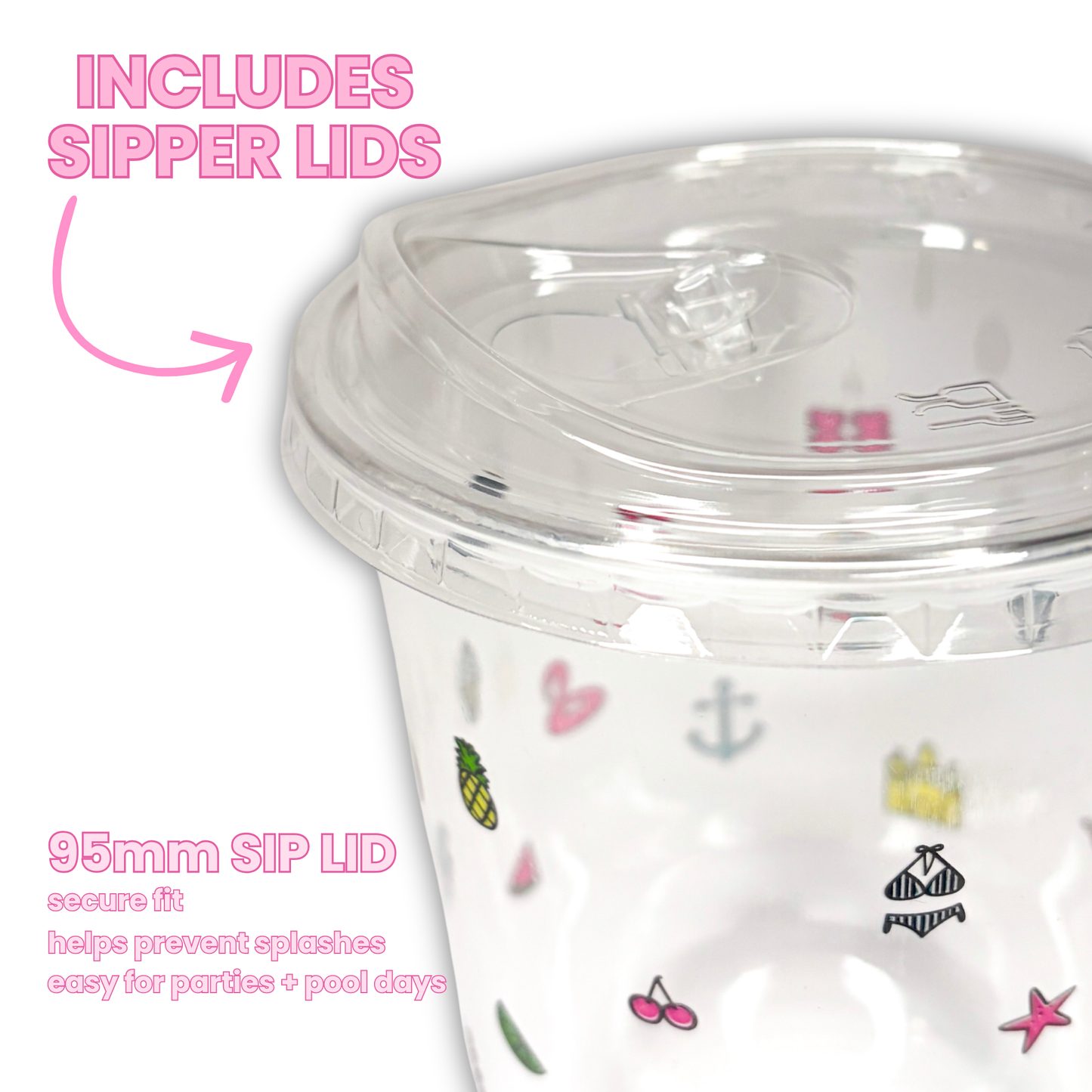 Cups For Cute Little Drinks™ – 16oz Coastal Cup Set | 25 Cups + 25 Sipper Lids + 25 Straws