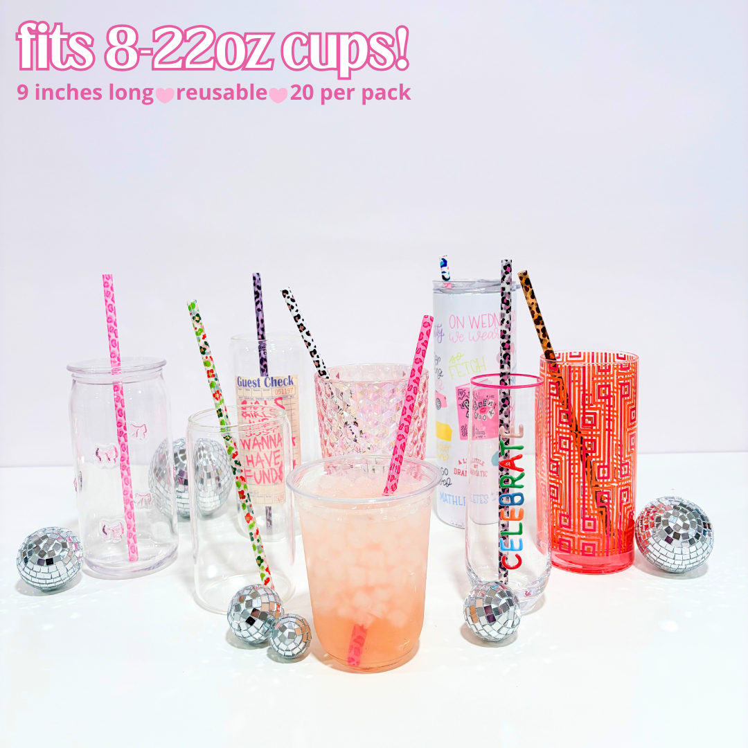 Leopard Reusable Straws (20 Pack) | 9 Inch