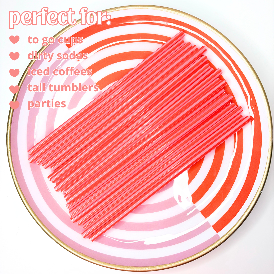 Pink + Red Cabana Stripe Reusable Straws – 9" (20 Pack)
