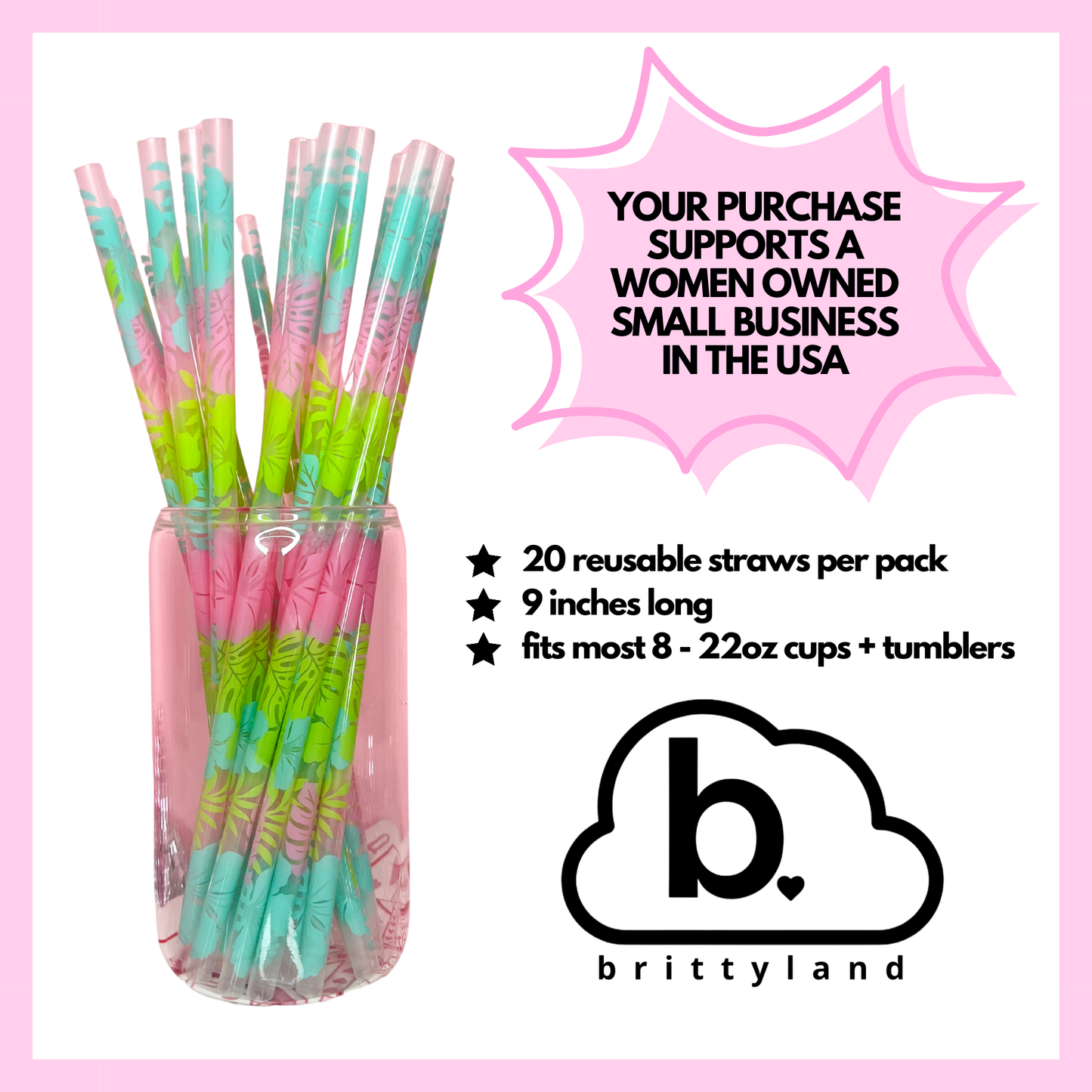 Summer Dopamine Reusable Straws – 9" (20 Pack)