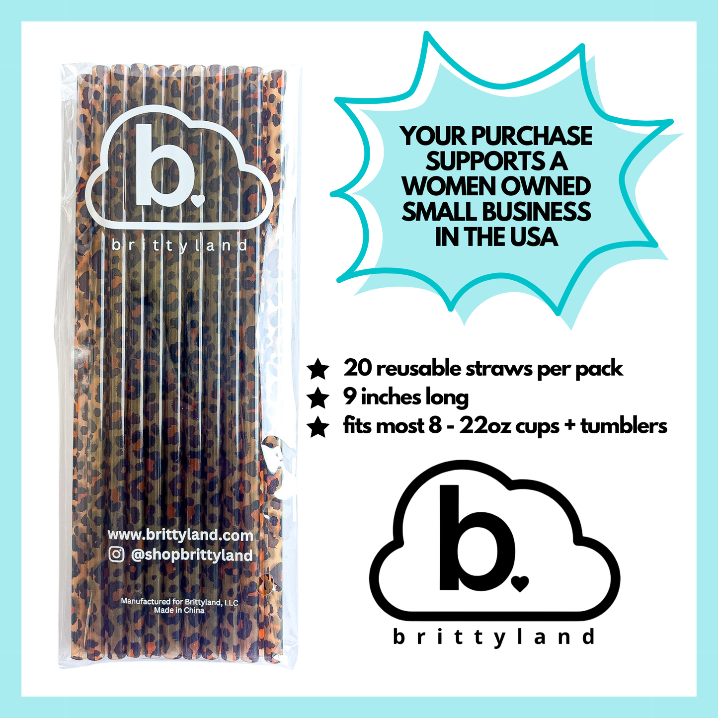 Leopard Reusable Straws (20 Pack) | 9 Inch