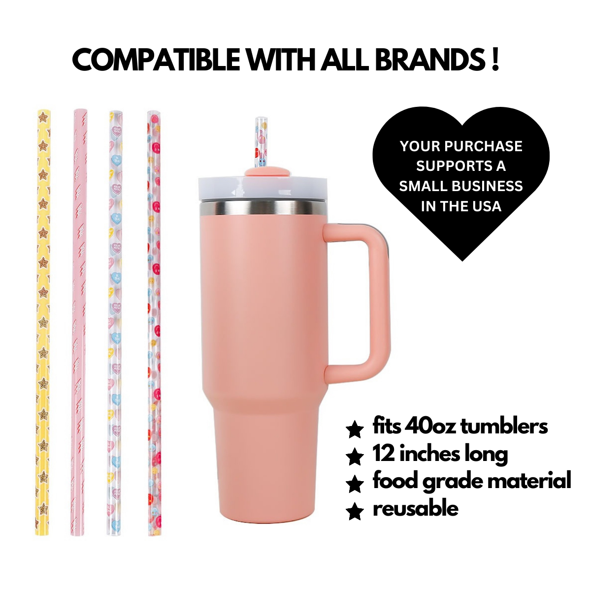 Preppy Reusable Straws for 40oz Tumblers (4 Pack)